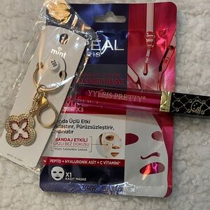 Mint Gold and Red Floral Keychain plus more